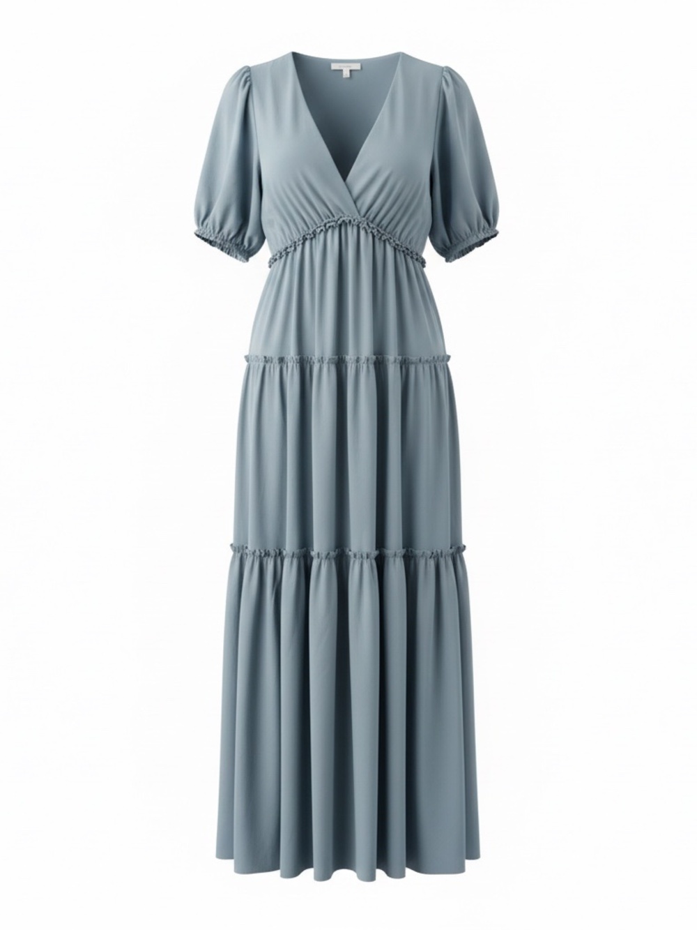 Baltic Born Dusty Blue Tiered Dress with Puff Sleeves – Size L